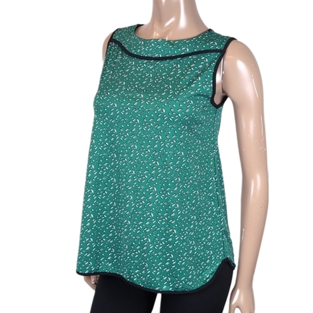 Faith And Joy Sleeveless Top Green Abstract Print Pullover Blouse Womens Small